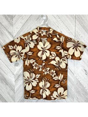 Vintage 60s 70s Hawaiian Shirt Men Small Barkcloth Short Sleeve Floral Aloha USA